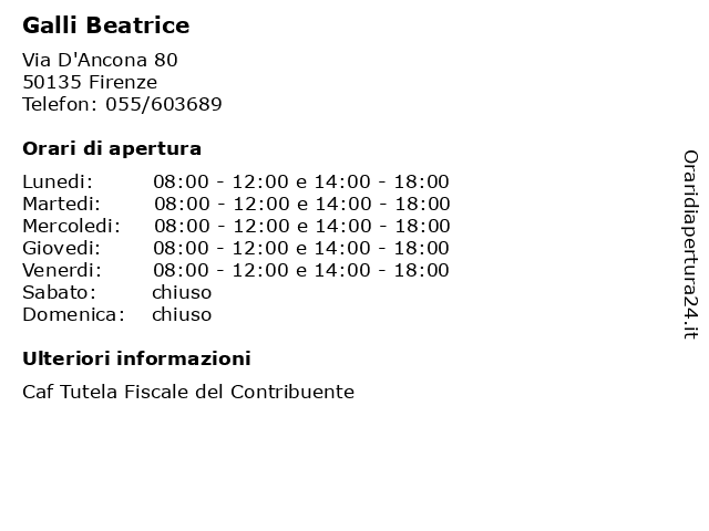 Orari di apertura Galli Beatrice Via D Ancona